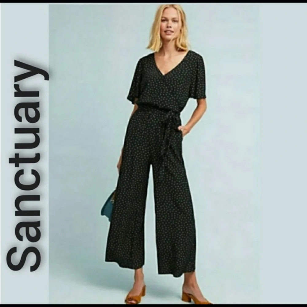 SANCTUARY Black Polka Dot Wide Leg Jumpsuit